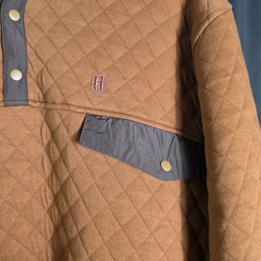 Heybo Outdoors Quilted Pullover Mens XXXL Brown Diamond Stitch Snap Mock Neck